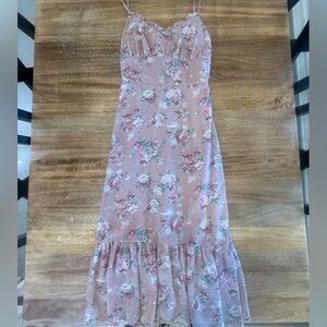 Dress Forum Floral Midi Dress - Pink and White